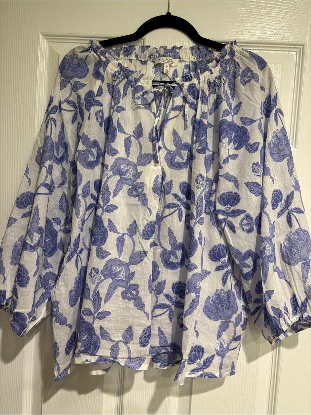Workshop Republic Clothing Blue and White Floral Peasant Tunic